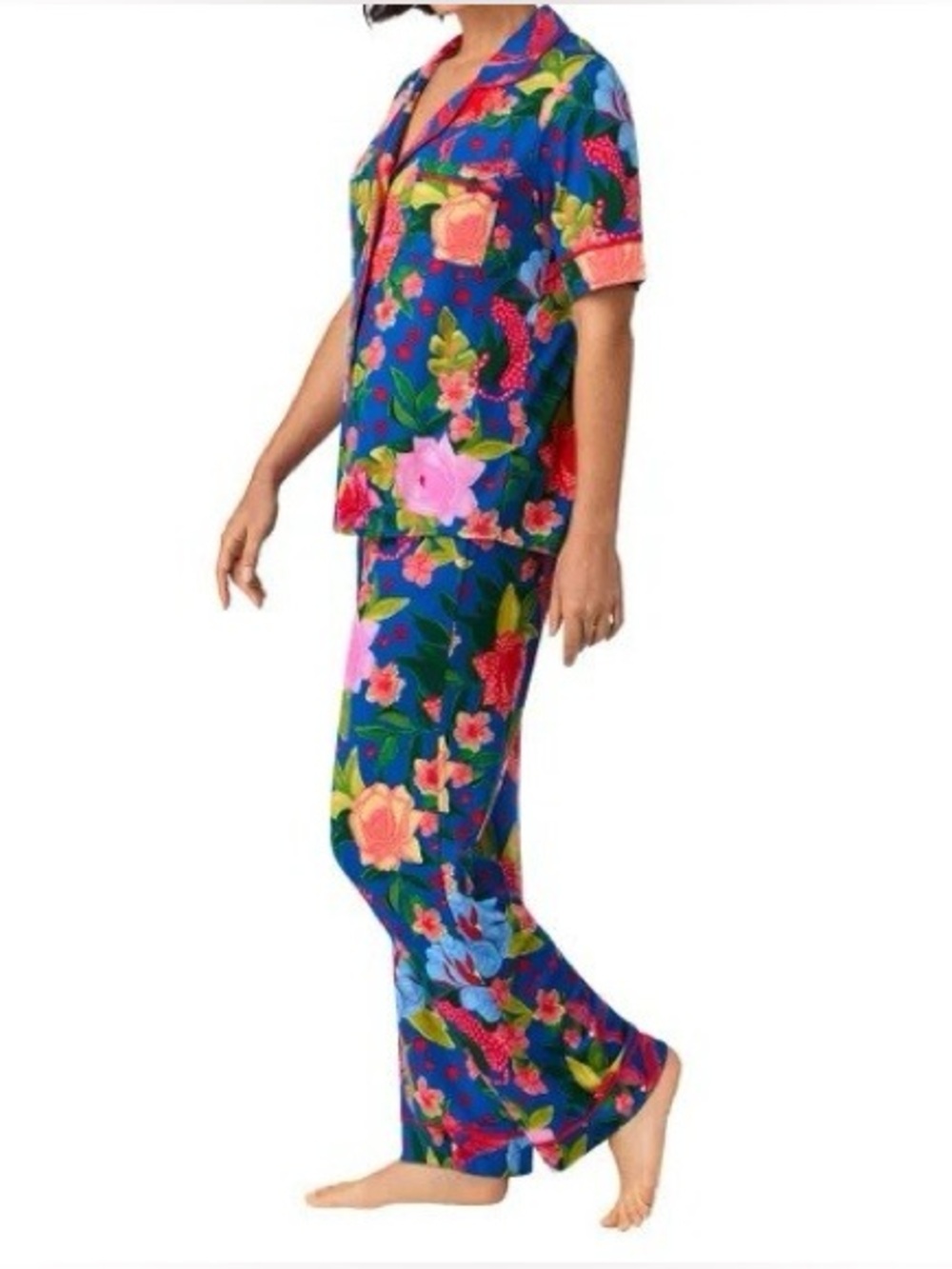 Room Service Floral Pajama Set in Sapphire Safari - Size Small